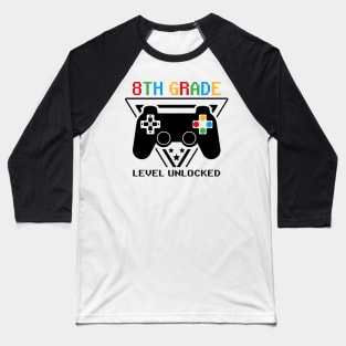 8th Grade Level Unlocked First Day of School Video Gamer Baseball T-Shirt